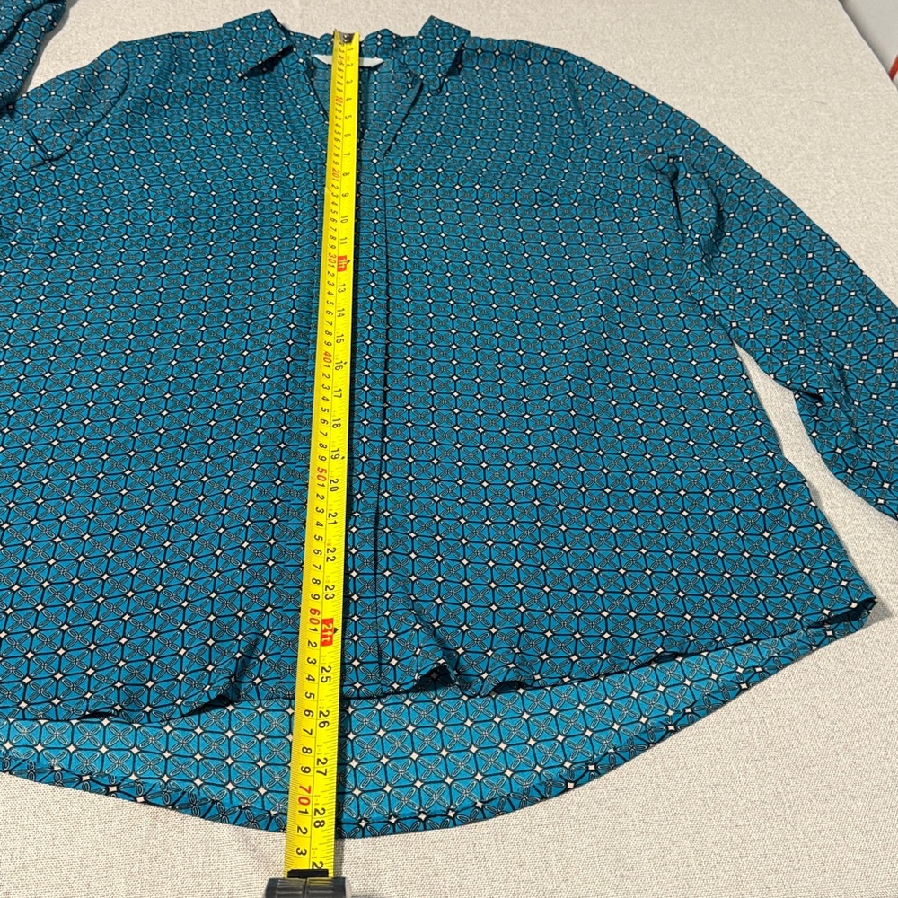 Croft & Barrow Women’s Long Sleeve Pull-Over Tunic Teal Patterned Blouse SZM - Picture 10 of 14